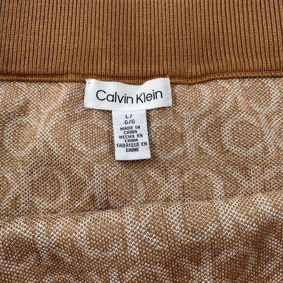 Calvin Klein Pencil Skirt CK Monogram Logo Tan White Stretch Knit Large $80 MSRP - Picture 3 of 6